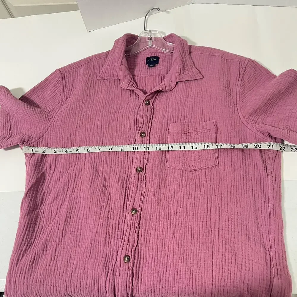 J. Crew Double Gauze Button Down Shirt Mens Size L Pink Cotton Short Sleeve